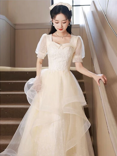 Hanyu annual meeting dress for women 2024 new style can be worn in daily life champagne color evening dress skirt high-end niche high-end sense graduated into champagne color S