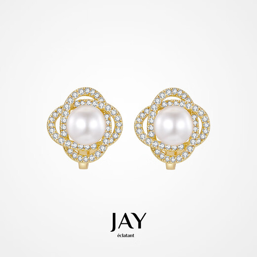 Jay four-leaf clover pearl earrings without piercing, female clip-on earrings and earrings as birthday gifts for girlfriends. Ear clips (freshwater pearls) Beijing warehouse/shipped nearby