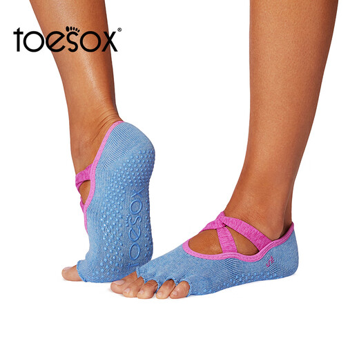 Toesox Yoga Socks Professional Fitness Pilates Socks Dance Non-slip Breathable Cross Toe Socks Ivy Series Celestite Blue S (size 34~38)