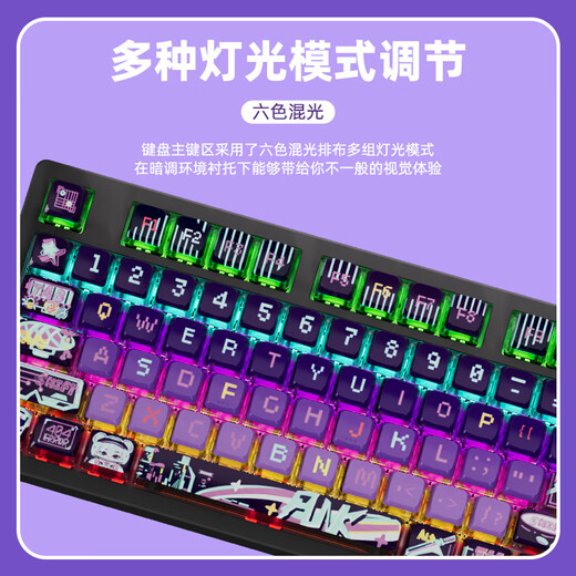达尔优达尔优EK829《暗夜流光》主题机械键盘104有线键盘PBT布丁热升华办公家用电竞游戏通用男女礼物 暗夜流光-104键黑色 黑轴