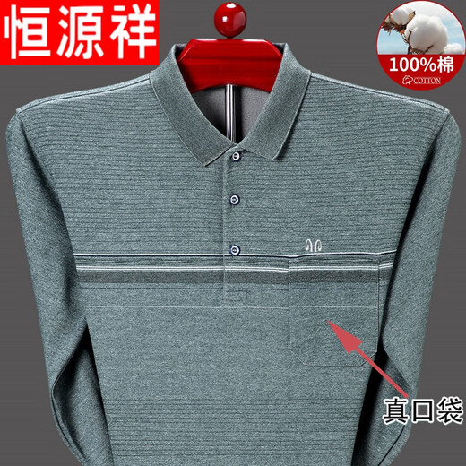 Hengyuanxiang T-shirt à manches longues de coton pur à longues longs Polon à manches longues Polo mince Polo Paul de papa Vêtements d'automne T9902 - GRAY 165 / M [Suggestion 95--115Jin [Jin est égal à 0,5 kg]]]