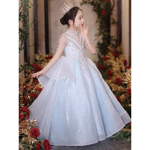格素凡儿童礼服轻奢小众婚礼花童走秀演出服女童公主裙生日宴会钢琴演奏 主图款 140