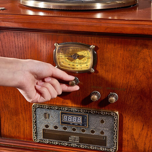 SHENGLINA American solid wood gramophone antique audio European living room retro vinyl record player old classical record player cherry color upgraded karaoke function