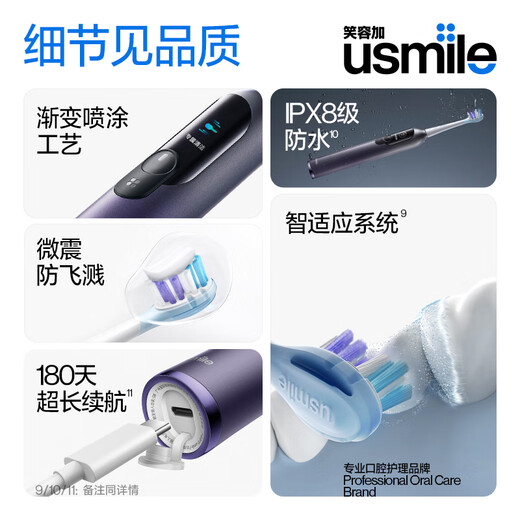 usmile笑容加电动牙刷 双面屏数字牙刷 F10 PRO曜石黑 成人情侣款送男友女友 新婚生日礼物 国家补贴
