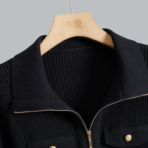 She pool lapel sweater 2025 autumn new women's double-ended zipper long-sleeved slim fashion top