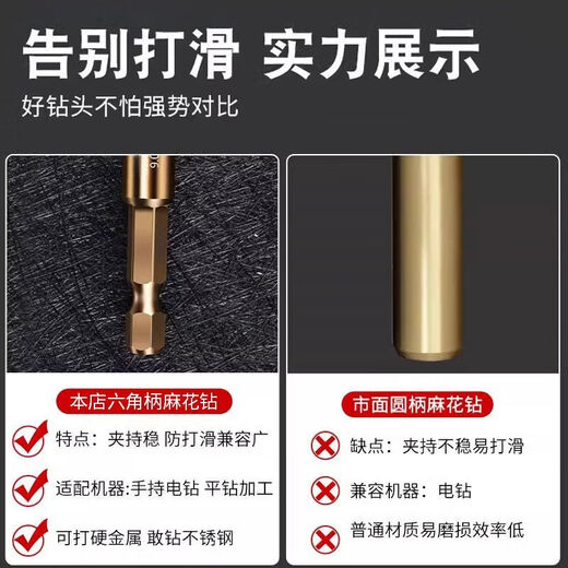 Fanshihong cobalt-containing hexagonal handle twist drill bit straight handle high-speed steel fully ground stainless steel metal special hole drilling artifact drill bit 9.0mm*1 pack