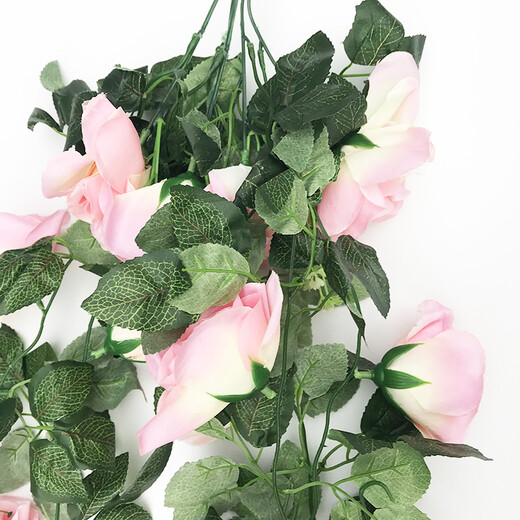 Win the show, simulated plant wall, green plant wall background wall, green simulated plant mall advertising door head artificial decoration accessories/pink rose wall hanging/1 meter long bunch