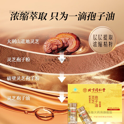 北京同仁堂【新年佳品】灵芝孢子油软胶囊破壁孢子粉 金色【2盒12瓶 共360粒】