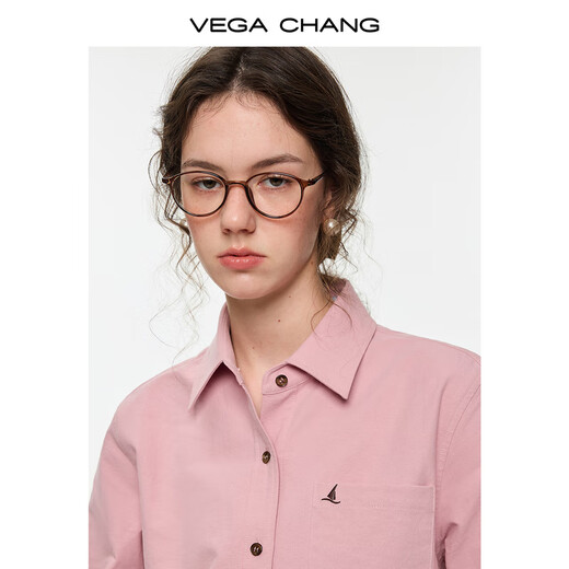 VEGA CHANG brown rhyme simple luxury long-sleeved shirt for women 2025 new autumn and winter simple high-end shirt sweet peach pink (shirt) L