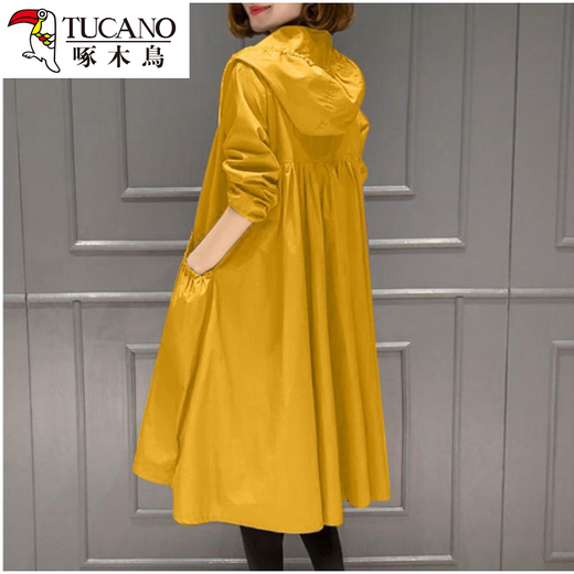 Woodpecker Korean Style Casual Long Jacket Versatile Top Spring and Autumn New 2024 Mid-Length Women's Windbreaker Coat Lined Khaki XL 120-135Jin Jin equals 0.5 kg