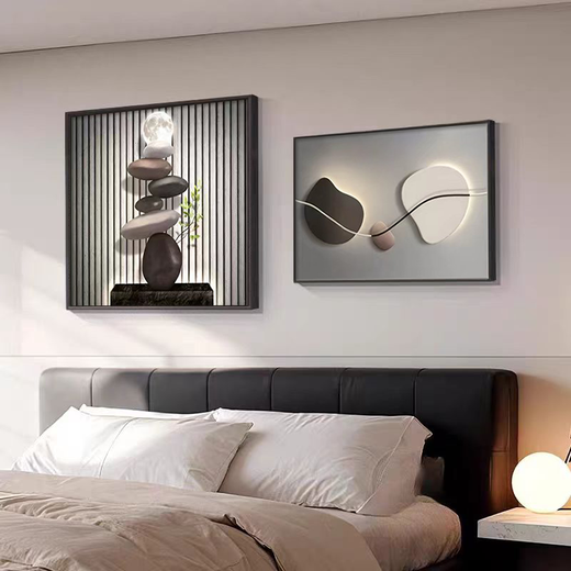 Modern light luxury bedroom bedside decoration painting stone to run advanced master bedroom background wall hanging art creative mural T132511 40*40cm+40*30cm double textured surface+PS environmentally friendly black frame