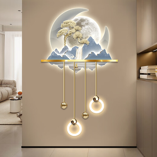 Dessinant l'entrée de luxe légère moderne de la ville, peinture de décoration lumineuse, couloir tridimensionnel, couloir, peinture de lumière murale à LED, nouvelle peinture de paysage chinois, ZP3880 [Fulu Jinshan] 60 * 99cm Paint LED (Power Bank Model + Remote Control)