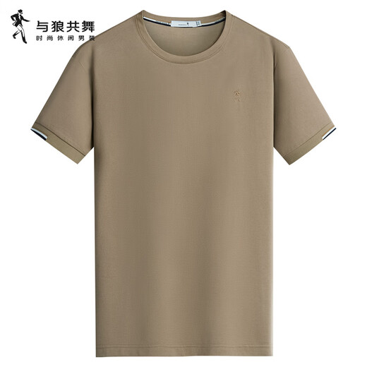 
Dancing with Wolves [Mulberry Silk/Modal] Summer Fashion and Versatile Commuter Men's Short Sleeve T-shirt 701 Khaki 170