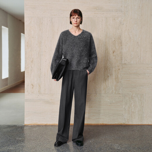 Mai Meng floral yarn brushed MM100 wool lazy sweater 25 autumn and winter new style 5GA934481 V-neck-dark gray 5GA934481 M