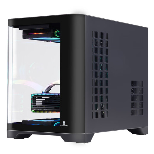 玩嘉天幕黑色曲面玻璃鱼缸型海景房电脑机箱台式机MATX主板240/360水冷