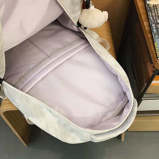 Xiaohanxiang 2025 new large-capacity schoolbags for boys and girls, junior high school students, high school students, double backpacks, tie-dyed dark pattern backpacks, white, small monkey heads