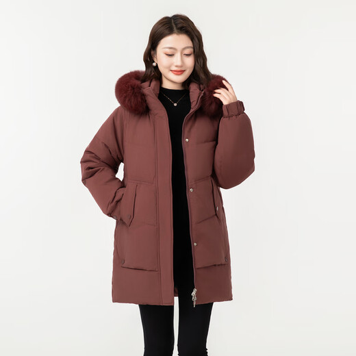 Xuezhongfei 2024 new fox fur collar mid-length down jacket fashionable simple casual comfortable warm high-end style tile brick red 1343 175/96A