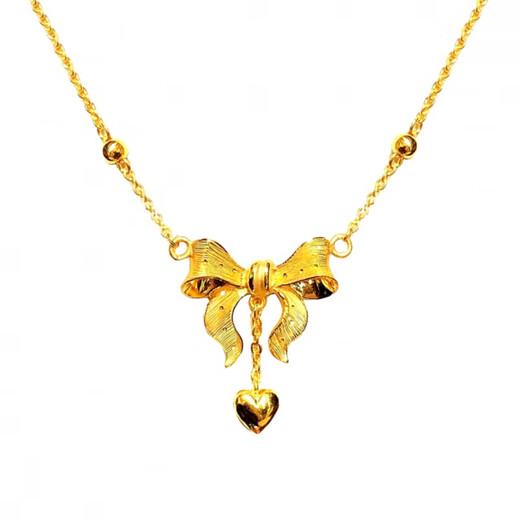 Fat Donglai same style love bow gold necklace female 18K gold plated fugitive princess butterfly clavicle chain yellow bow necklace chain set