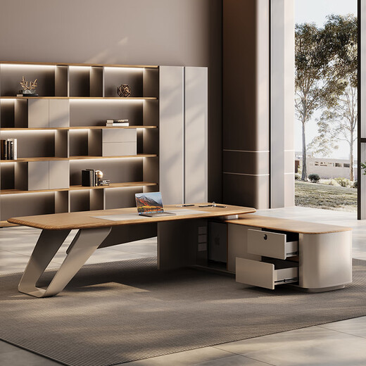 Jiazhi Desk Boss Desk Simple Modern President Desk Light Luxury Manager Office Desk Leadership Executive Desk Office Furniture 2.0/2.2m Boss Desk + 2.4m File Cabinet