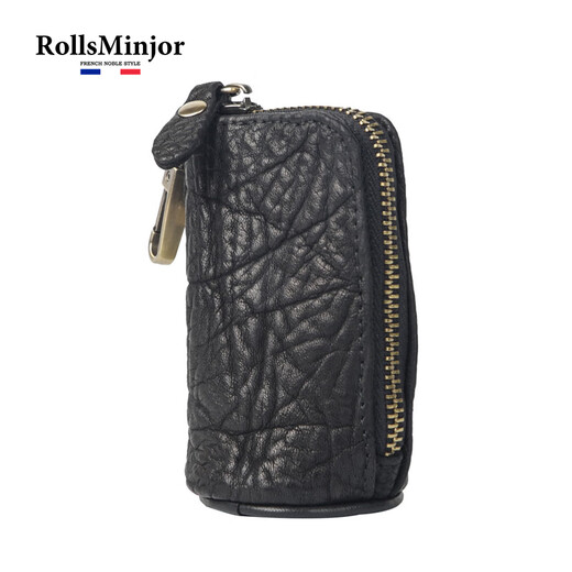 劳斯名爵（RollsMinjor）英国品牌真皮男士小汽车钥匙包头层牛皮多功能零钱迷你锁匙收纳袋 黑色 6*5*10CM