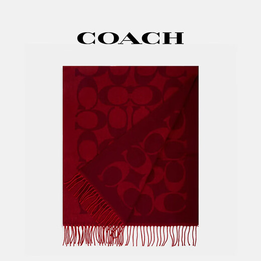 COACH Officially Authorized Classic Logo Pattern Tassel Women's Scarf Valentine's Day Gift Valentine's Day Gift Red CU807F8Q