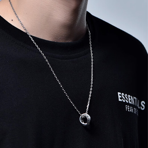 Chinese Gold Sun and Moon Double Ring Silver Necklace Men's Pendant Boy Birthday Gift for Boyfriend and Husband Anniversary Sun and Moon Double Ring Silver Necklace Jingsuda