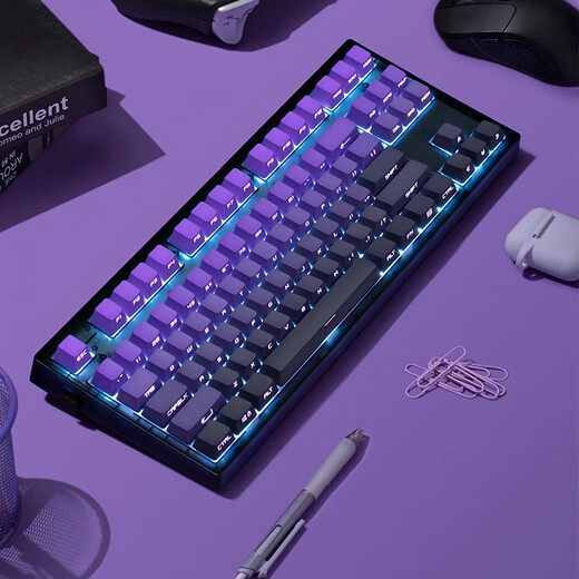 Belly Spirit MK870Pro Blackberry Grabado Mecánico Teclado mecánico Bluetooth Wireless COMPUTADOR COMPUTADORO COMPUTADORO OFICINA SILENTA [Modo único] Obsidian Pro + Purple Qi Donglai TTC Axis de plata rápida V2 [disparador más rápido] 87 teclas