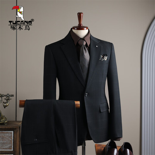 Woodpecker (TUCANO) Plaid Suit Men's Business Casual Banquet Wedding Dress Professional Formal Suit Men's Suit Host Gray Plaid (suit + trousers) XL 52 (125-138 Jin Jin equals 0.5 kg)