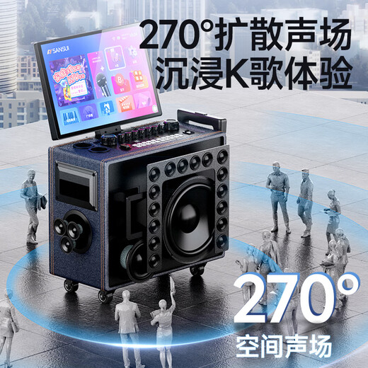 山水（SANSUI）户外K歌专用 家庭ktv音响套装 卡拉ok一体机 家用唱歌全套设备移动智能蓝牙吉他民谣乐器音箱 Q085
