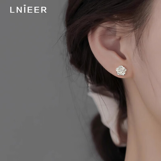 Lnieer999 Pure Silver Earrings Women's Camellia Ear Hole Earrings Flower Silver Earrings 2025 New High-end Silver Earrings Earring Camellia Earrings Pure Silver 999