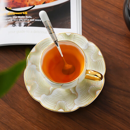 Auratic Chinese porcelain Yongfengyuan Magnolia 3-head ceramic coffee cup and saucer-200ml gift box packaging for housewarming gift