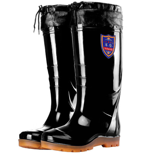 Sheng Rongqian men's winter middle tube plus lint cotton removable labor protection shoes high tube fishing site fishing anti-slip wear-resistant warm water boots Jundeng 9928 short tube brown sole plus cotton sleeve 43