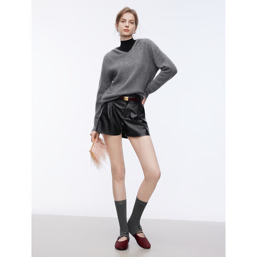 ELLE Zhu Xudan same style cashmere hooded sweater for women 2025 autumn new lazy pullover sweater dark gray M