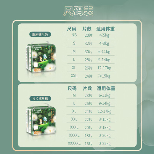 布班迪【源头直发】山茶花花芯裤拉拉裤XL24片超薄透气男女宝通用尿不湿
