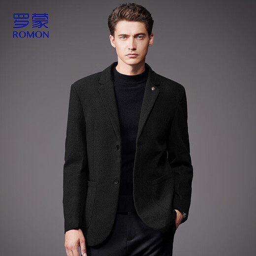ROMON Woolen Suit Men's Spring and Autumn Business Casual Single Suit Coat Warm Jacket Men XF79 Black 2XL