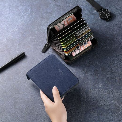 QUEEN TRIP card bag men's card slots large capacity document anti-theft driver's license bank card degaussing multi-functional wallet in one sapphire accordion bag 24 card slots anti-degaussing