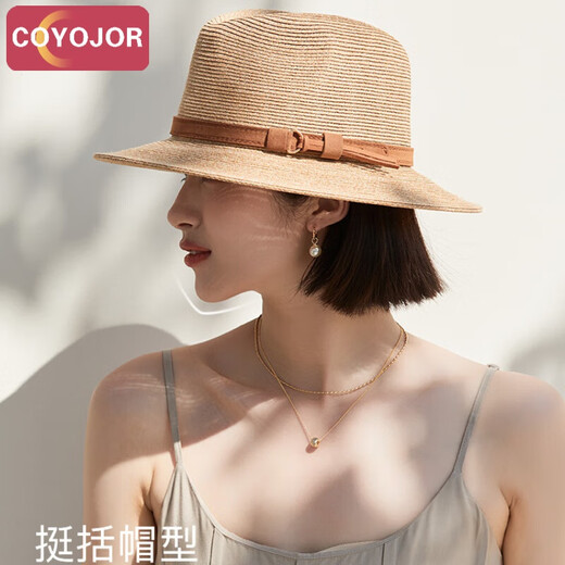 Coyojor Xiyao Family Panama Strohhut Frauen Sommerreisen Meer All-Match Sun Protection Hut Temperament Fashion Top Hat Jazz Hut #92-Khaki One Size (55-58 cm)