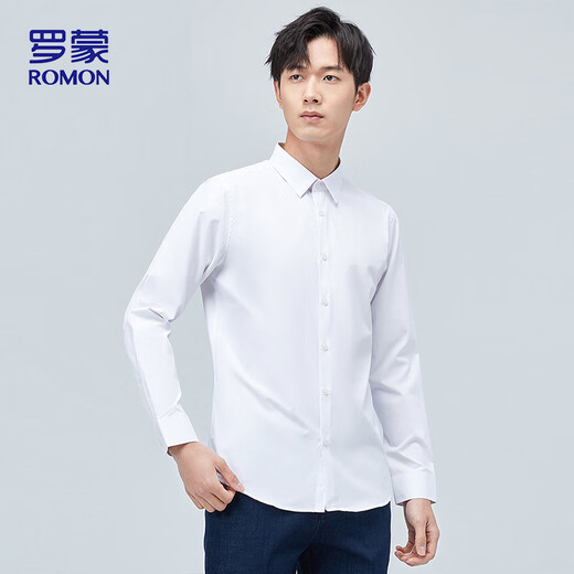 Romon Solid Color Business Professional Formale Wear Herren Hemd Pendler Hemd Herren CX01 Weiß [lange Ärmel] 39