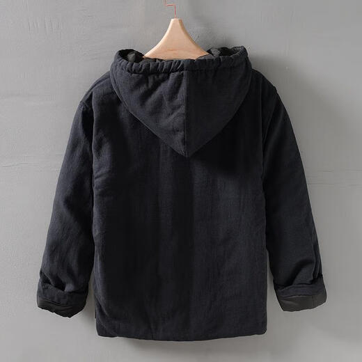 Haobuyi (HAOBUYI) Chinese style ramie hooded cotton coat for men in winter thick cotton and linen national trend Chinese style loose linen cotton coat for men black M 170/88A
