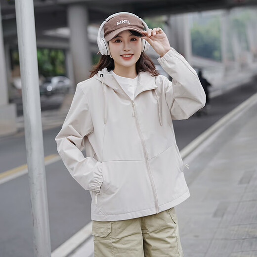 Camel (CAMEL) thin velvet woven sports coat women's hooded casual jacket windbreaker C0W14L9123 Sha Xing L