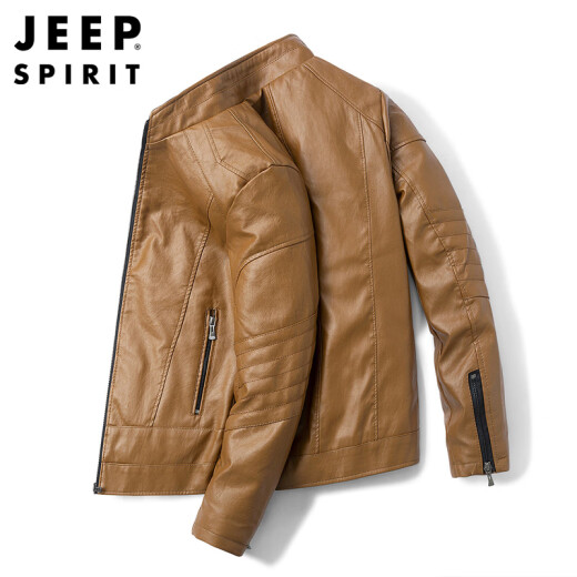 JEEP SPIRIT吉普皮衣男夹克男士外套春秋季立领商务机车男装 黑色 3XL 