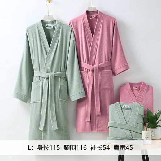 New Asia bathrobe pure cotton adult men and women bathrobe soft and comfortable home bathrobe pajamas pajamas pajamas gown gray green L
