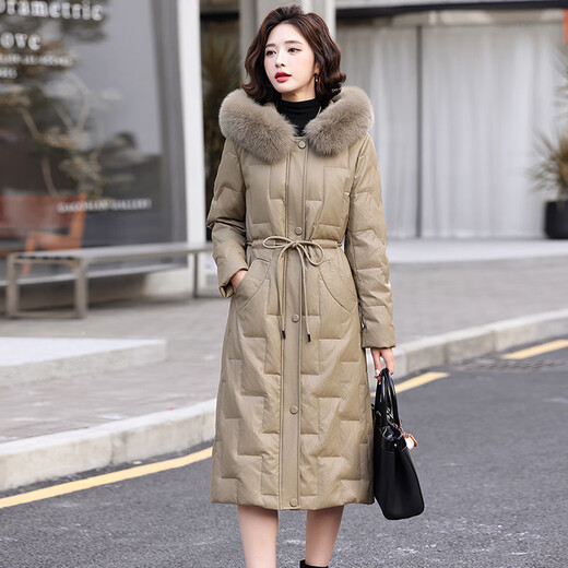 MDUG light luxury brand Haining fur genuine leather clothing for women over the knee long 2025 winter new style leather clothing waisted sheepskin off-white real fox fur collar L weight 100_110Jin Jin equals 0.5 kg MDUG light luxury brand Haining fur genuine leather clothing for women over the knee long 2025 winter new style leather clothing waisted sheepskin off-white real fox fur collar L weight 100_110Jin Jin equals 0.5 kg