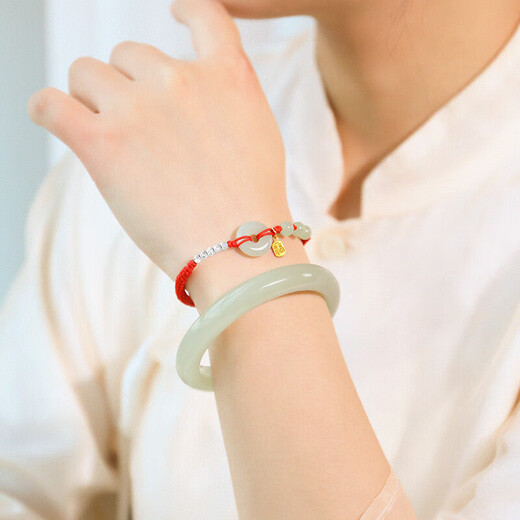 Impression Eyes New Year's Gift S925 Silver Hetian Jade Bracelet Women's Safety Buckle Red String Bracelet for Girlfriend in the Year of the Zodiac