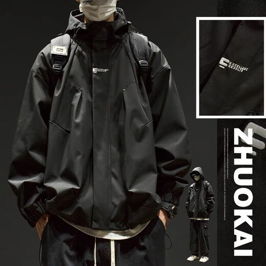 Jingxu Jacket Men's Jacket Boys Spring and Autumn Youth American Men's Spring and Autumn Men's Thickened Work Jacket Black XL Recommended Weight 120-150 Jin Jin is equal to about 0.5 kg