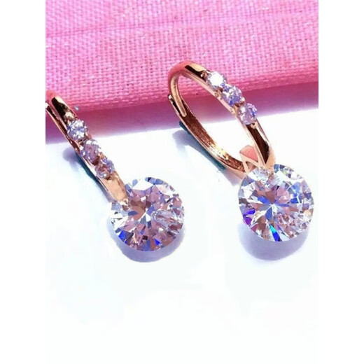 KZD Old Phoenix Gold Store New Russian 60 Points Stone Earrings Plated with 18K Gold Rose Gold Women's Korean Fashion Zircon Earrings (Main Stone 60 Points) 585 Purple Gold One
