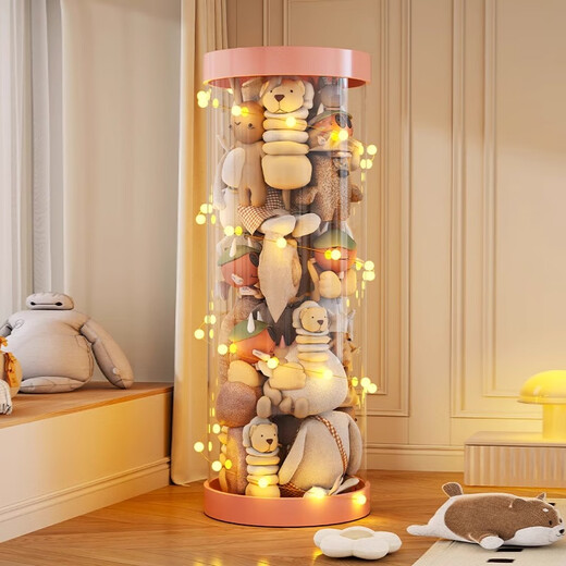 Muge children's doll storage bucket plush toy storage artifact doll transparent bucket doll tube doll display cabinet white cover bottom can hold 80 dolls 32cm*150cm