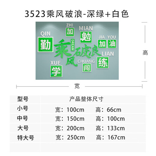 Maoyu Corporate Culture Office Wall Decoration Company Meeting Hintergrund Umgebungsdekoration Inspirierender Slogan Aufkleber High-End-Sinn 3523 Reiten des Wind- und Wellen-Dark-Grüns + Weiß groß