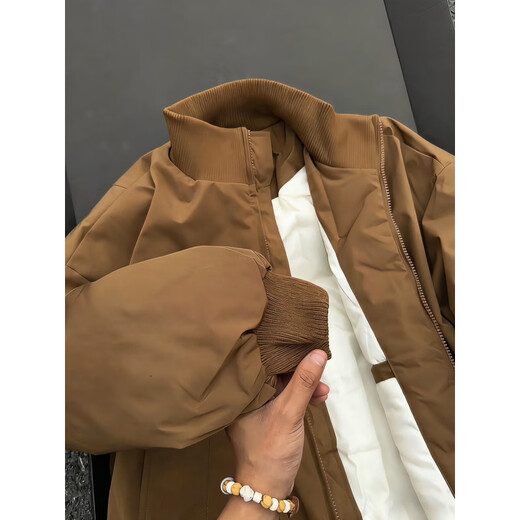 XUANSENTU Brown Stand Collar Bomber Jacket Cotton Jacket Men's Winter Maillard Workwear Cotton Jacket Short American Baseball Uniform HM25590 Brown Cotton Jacket L (Recommended 115-130 Jin Jin equals 0.5 kg)