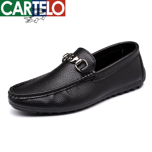 Cartelo Frühling und Sommer Neue Herren Beanie Schuhe Korean faule Schuhe Low top top topper Lederschuhe weiche Oberfläche Weiche alleinige trendige Herren lässig Schwarz 9851 42
